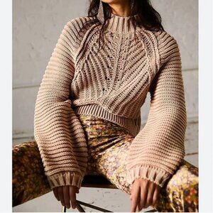 Free People Beige Cowl Neck Sweater